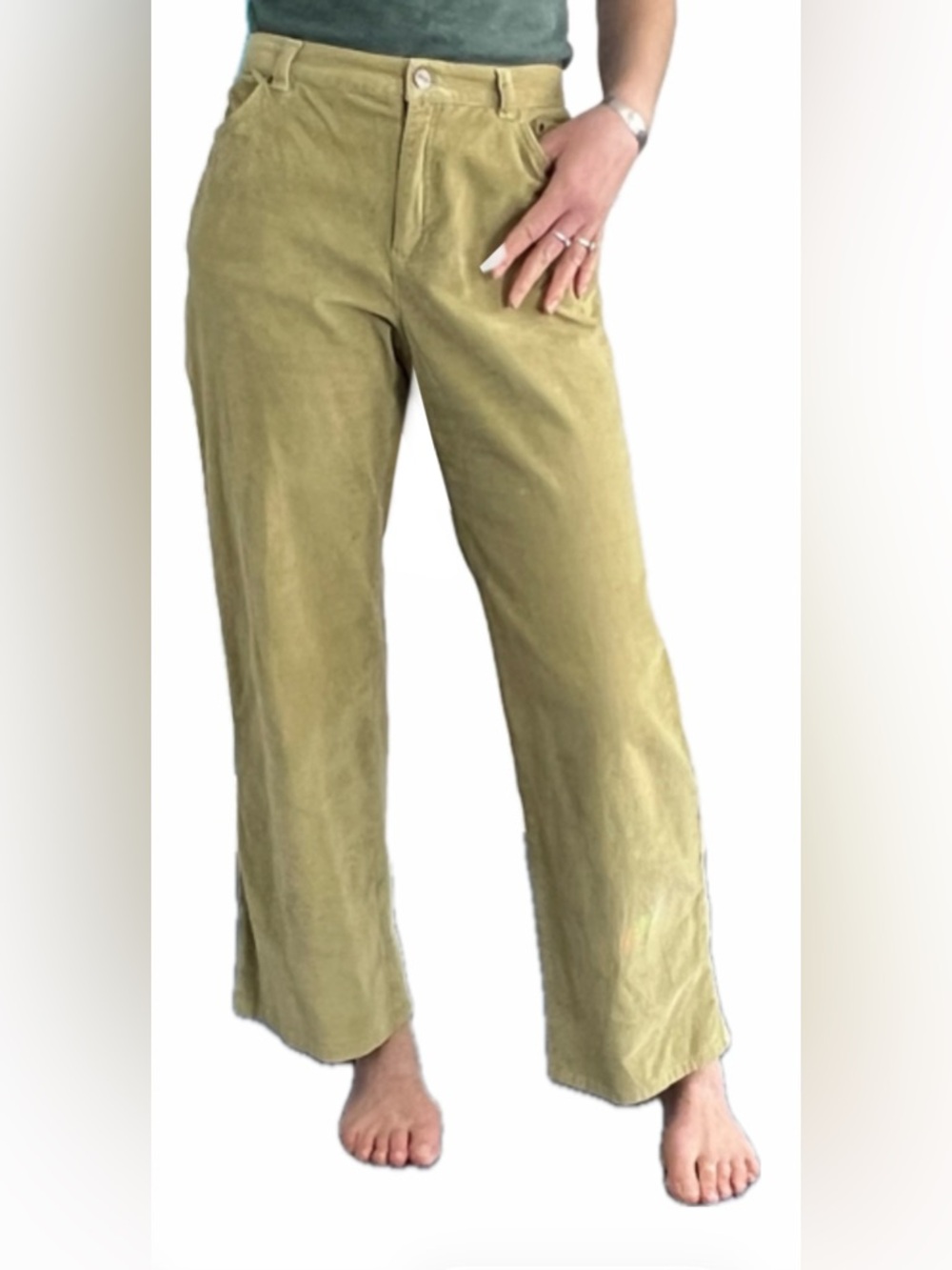Vintage Evan-Picone Wide Leg Olive High Rise Pants Cropped • Minimalist
